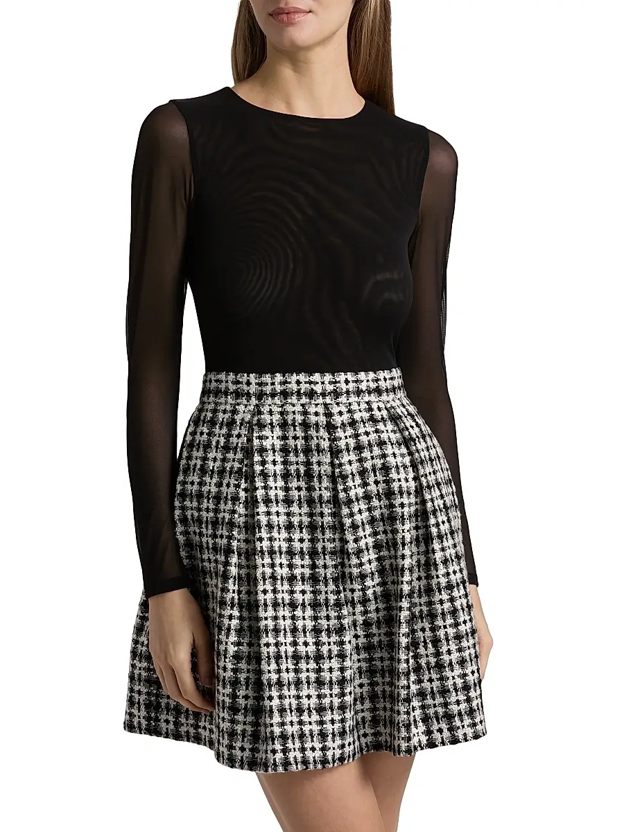 Alice + Olivia Women's Chara Mesh Flared Tweed Minidress | Thumbnail 3 Alice + Olivia Women's Chara Mesh Flared Tweed Minidress | Thumbnail 3