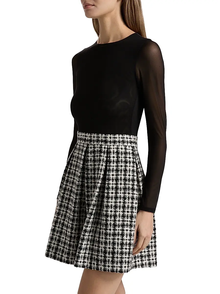 Alice + Olivia Women's Chara Mesh Flared Tweed Minidress | Thumbnail 4 Alice + Olivia Women's Chara Mesh Flared Tweed Minidress | Thumbnail 4
