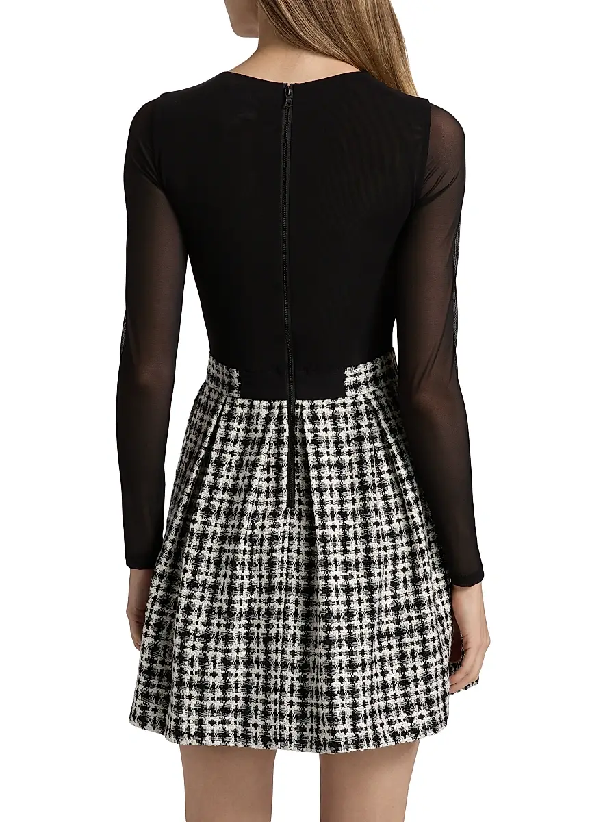 Alice + Olivia Women's Chara Mesh Flared Tweed Minidress | Thumbnail 5 Alice + Olivia Women's Chara Mesh Flared Tweed Minidress | Thumbnail 5