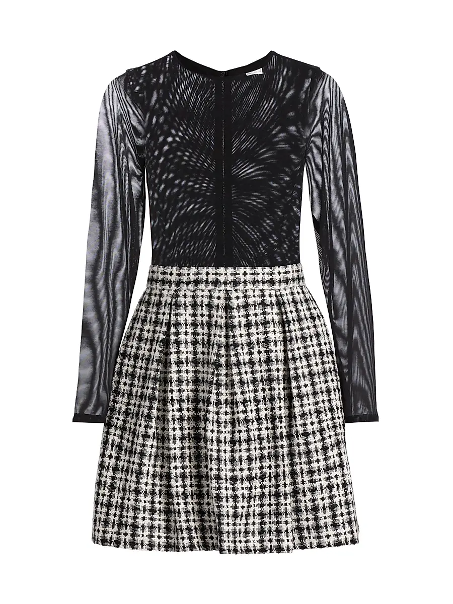 Alice + Olivia Women's Chara Mesh Flared Tweed Minidress