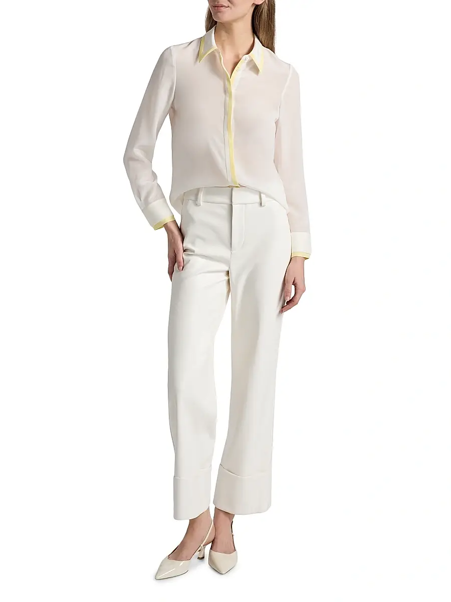 Alice + Olivia Women's Willa Contrast-Trim Silk Shirt | Thumbnail 2 Alice + Olivia Women's Willa Contrast-Trim Silk Shirt | Thumbnail 2