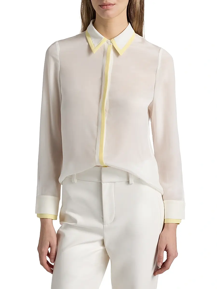 Alice + Olivia Women's Willa Contrast-Trim Silk Shirt | Thumbnail 3 Alice + Olivia Women's Willa Contrast-Trim Silk Shirt | Thumbnail 3
