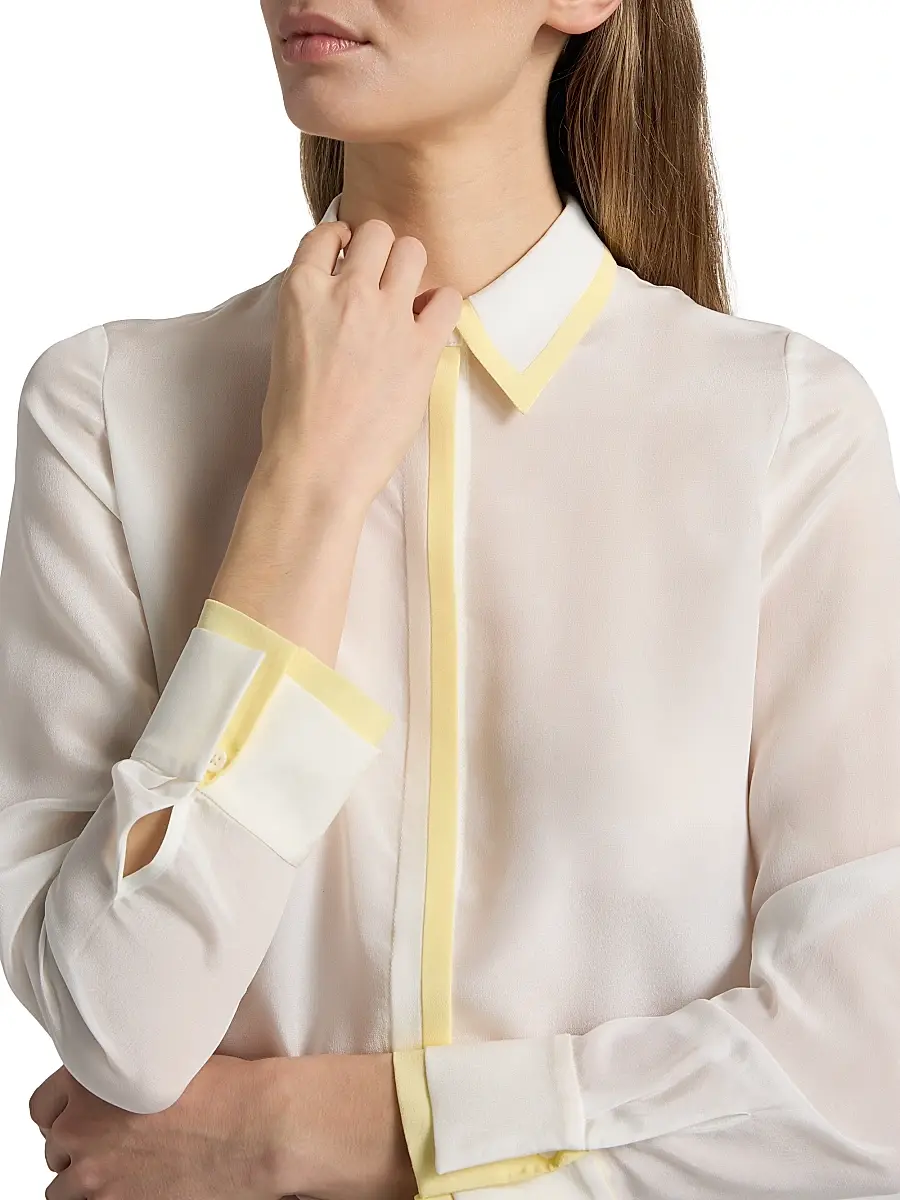 Alice + Olivia Women's Willa Contrast-Trim Silk Shirt | Thumbnail 6 Alice + Olivia Women's Willa Contrast-Trim Silk Shirt | Thumbnail 6