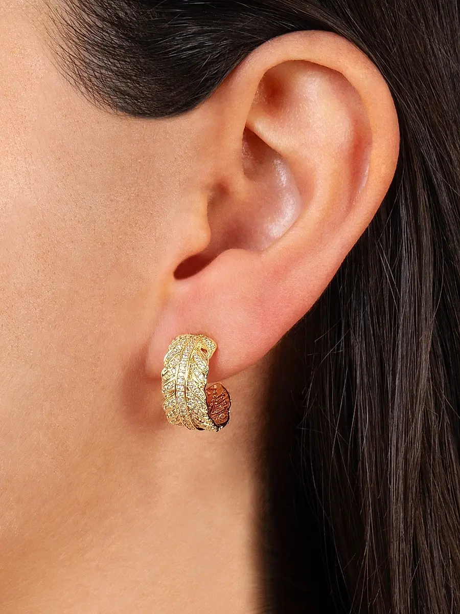 Anabel Aram Women's Feather 18K Gold-Plated & Cubic Zirconia Hoop Earrings - Gold | Thumbnail 2 Anabel Aram Women's Feather 18K Gold-Plated & Cubic Zirconia Hoop Earrings - Gold | Thumbnail 2