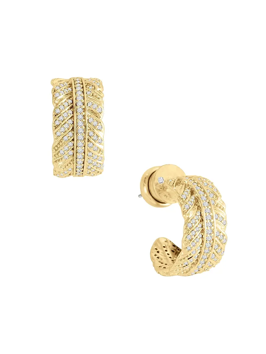 Anabel Aram Women's Feather 18K Gold-Plated & Cubic Zirconia Hoop Earrings - Gold | Thumbnail 3 Anabel Aram Women's Feather 18K Gold-Plated & Cubic Zirconia Hoop Earrings - Gold | Thumbnail 3