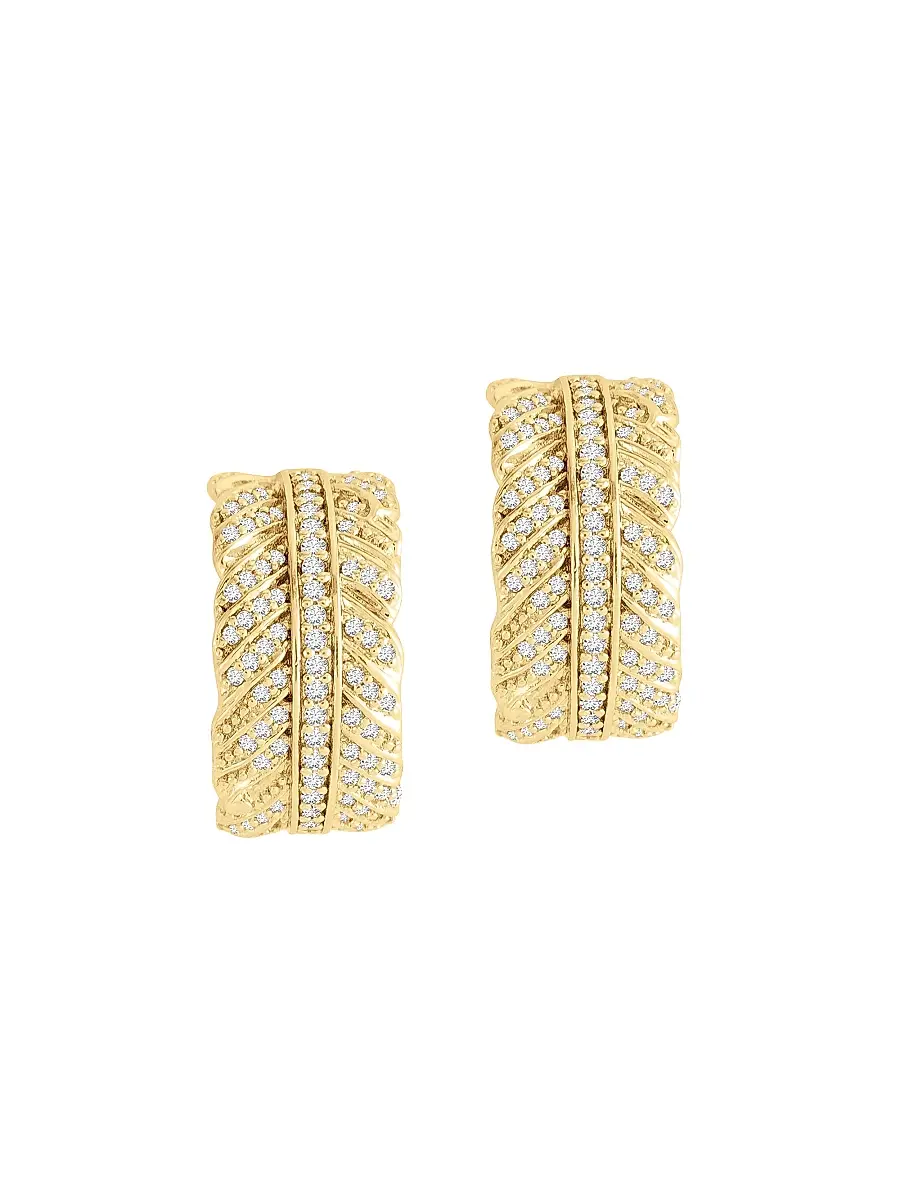 Anabel Aram Women's Feather 18K Gold-Plated & Cubic Zirconia Hoop Earrings - Gold | Image 1 Anabel Aram Women's Feather 18K Gold-Plated & Cubic Zirconia Hoop Earrings - Gold | Image 1