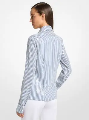 Michael Kors Collection Hansen Sequined Striped Silk Crepe De Chine Shirt in Grey | Thumbnail 2