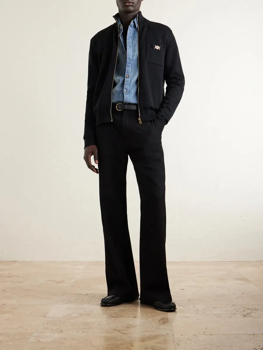 Versace Embellished Cotton-Blend Zip-Up Sweater - Men | Thumbnail 2