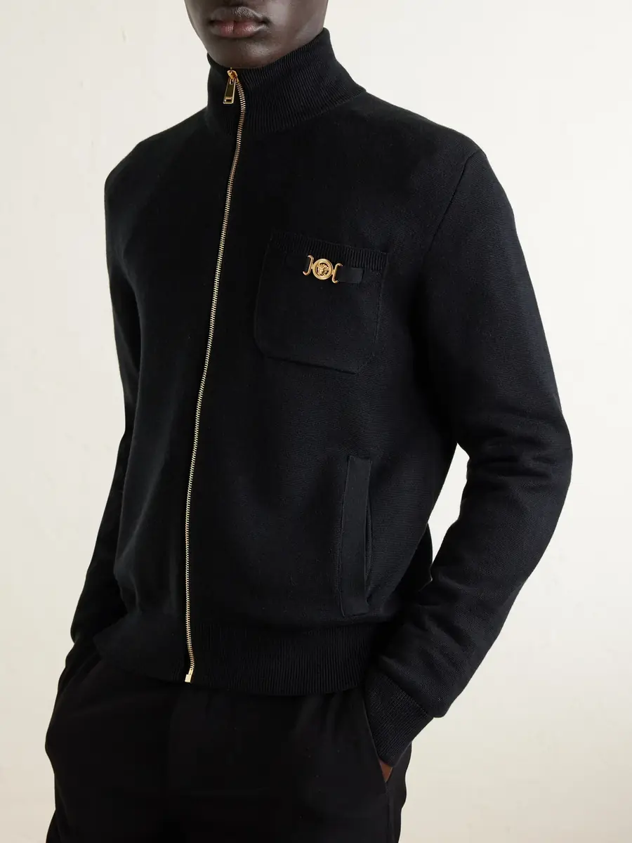 Versace Embellished Cotton-Blend Zip-Up Sweater - Men | Thumbnail 3