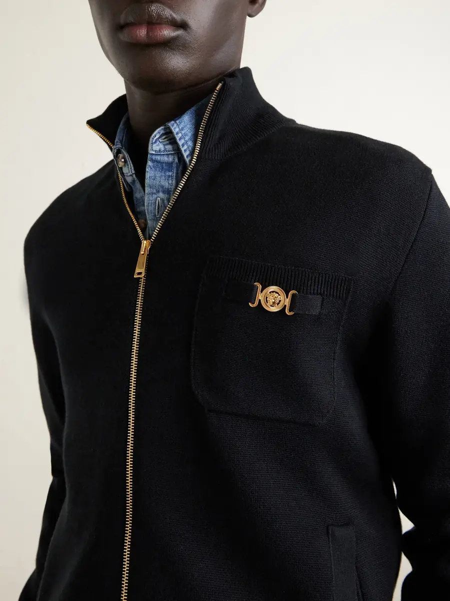 Versace Embellished Cotton-Blend Zip-Up Sweater - Men | Thumbnail 5