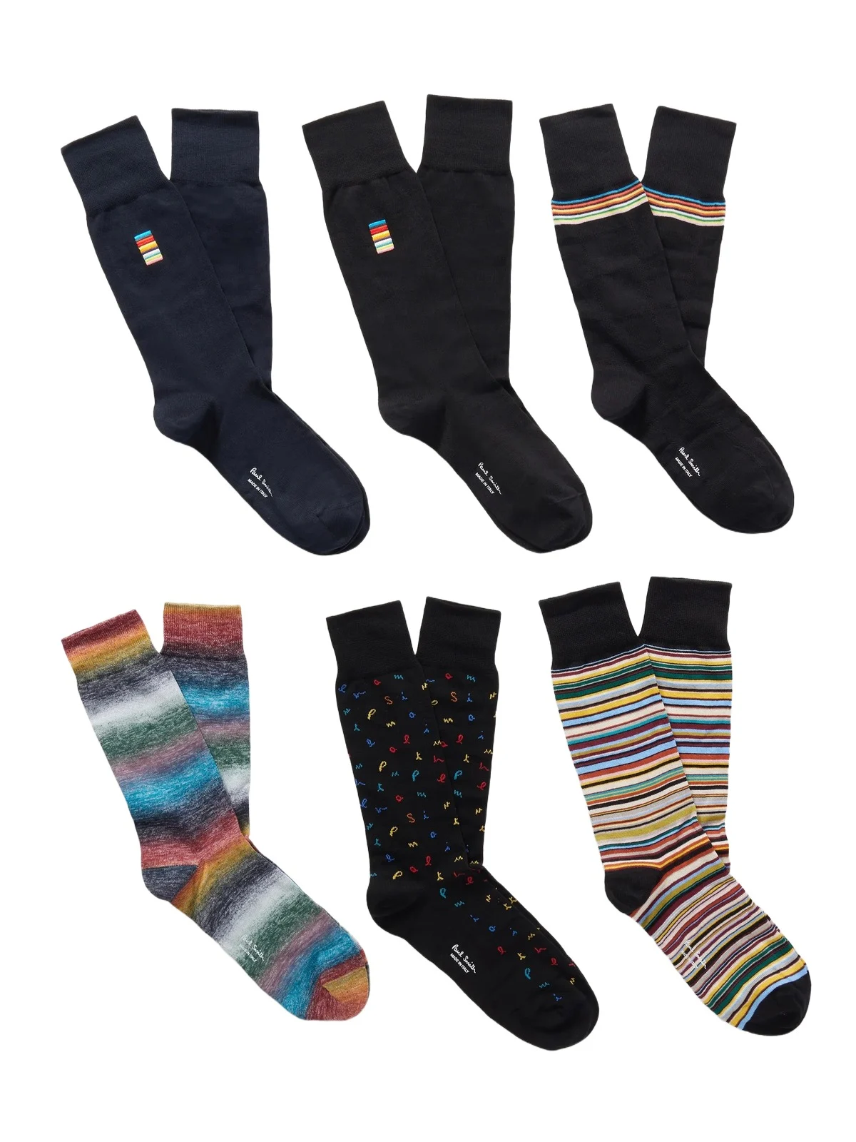 Paul Smith Pack of Six Embroidered Striped Cotton-Blend Socks - Men
