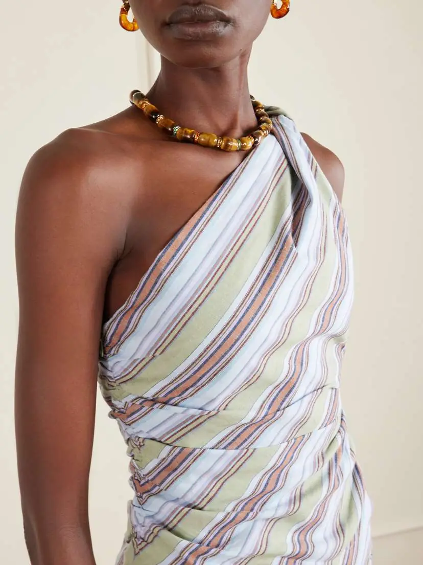 Faithfull Aurora One-shoulder Gathered Striped Cotton And Linen-blend Top | Thumbnail 4 Faithfull Aurora One-shoulder Gathered Striped Cotton And Linen-blend Top | Thumbnail 4