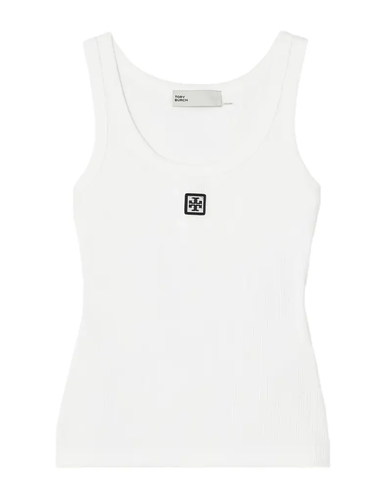 Tory Burch Embellished Appliquéd Ribbed Cotton-jersey Tank | Image 1 Tory Burch Embellished Appliquéd Ribbed Cotton-jersey Tank | Image 1