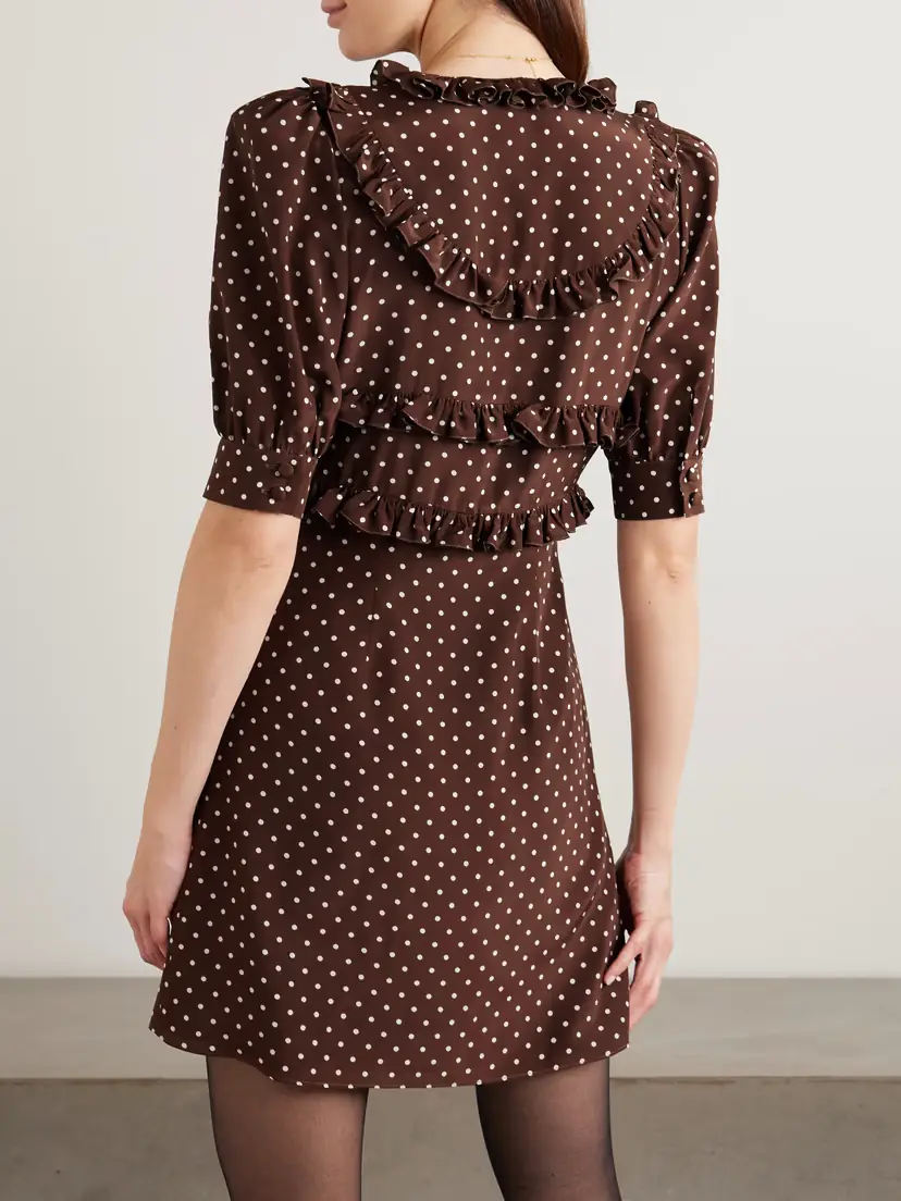 Alessandra Rich Ruffled Polka-dot Silk Crepe De Chine Mini Dress | Thumbnail 3