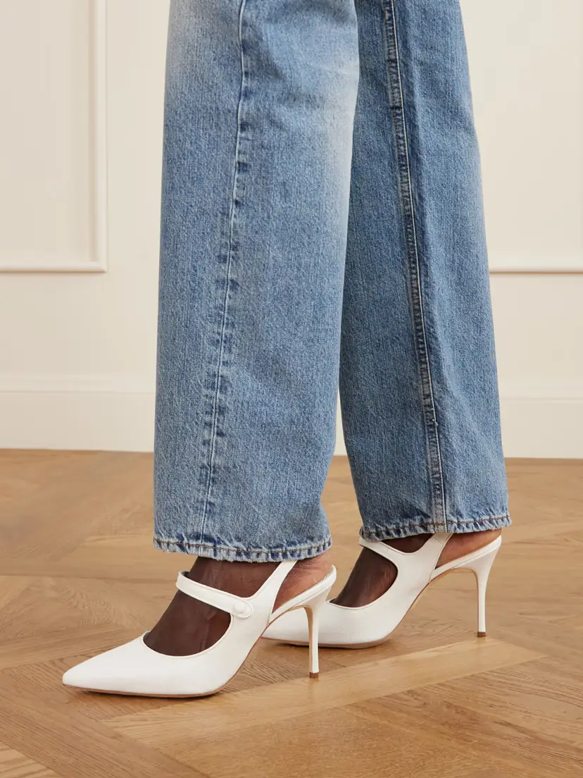 Manolo Blahnik Camparisli 90 Leather-trimmed Raffia Mary Jane Slingback Pumps | Thumbnail 2
