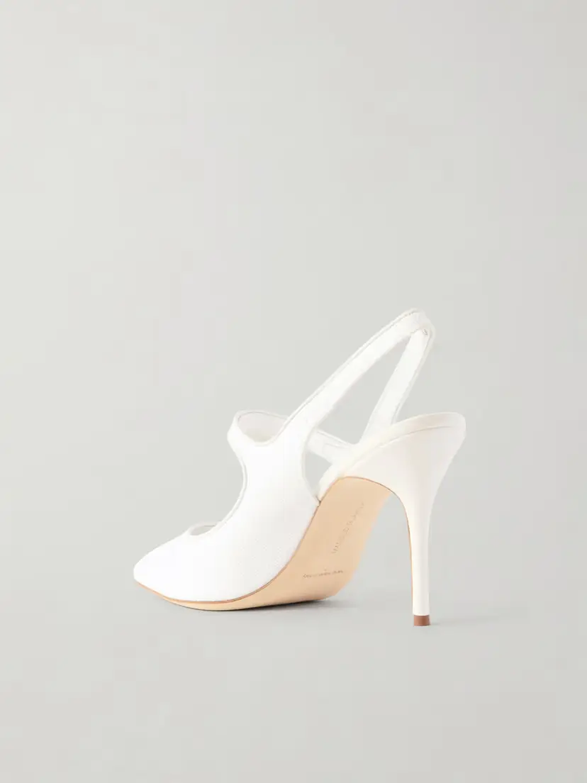 Manolo Blahnik Camparisli 90 Leather-trimmed Raffia Mary Jane Slingback Pumps | Thumbnail 3
