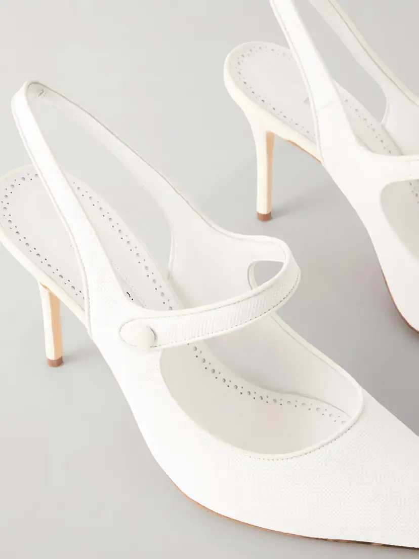 Manolo Blahnik Camparisli 90 Leather-trimmed Raffia Mary Jane Slingback Pumps | Thumbnail 5