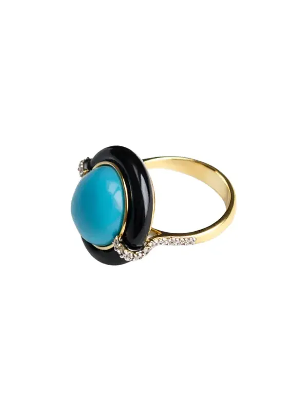 10.643ct Diamond Turquoise Black Onyx 18K Gold Cocktail Ring 10.643ct Diamond Turquoise Black Onyx 18K Gold Cocktail Ring