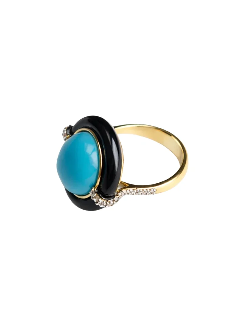 10.643ct Diamond Turquoise Black Onyx 18K Gold Cocktail Ring 10.643ct Diamond Turquoise Black Onyx 18K Gold Cocktail Ring