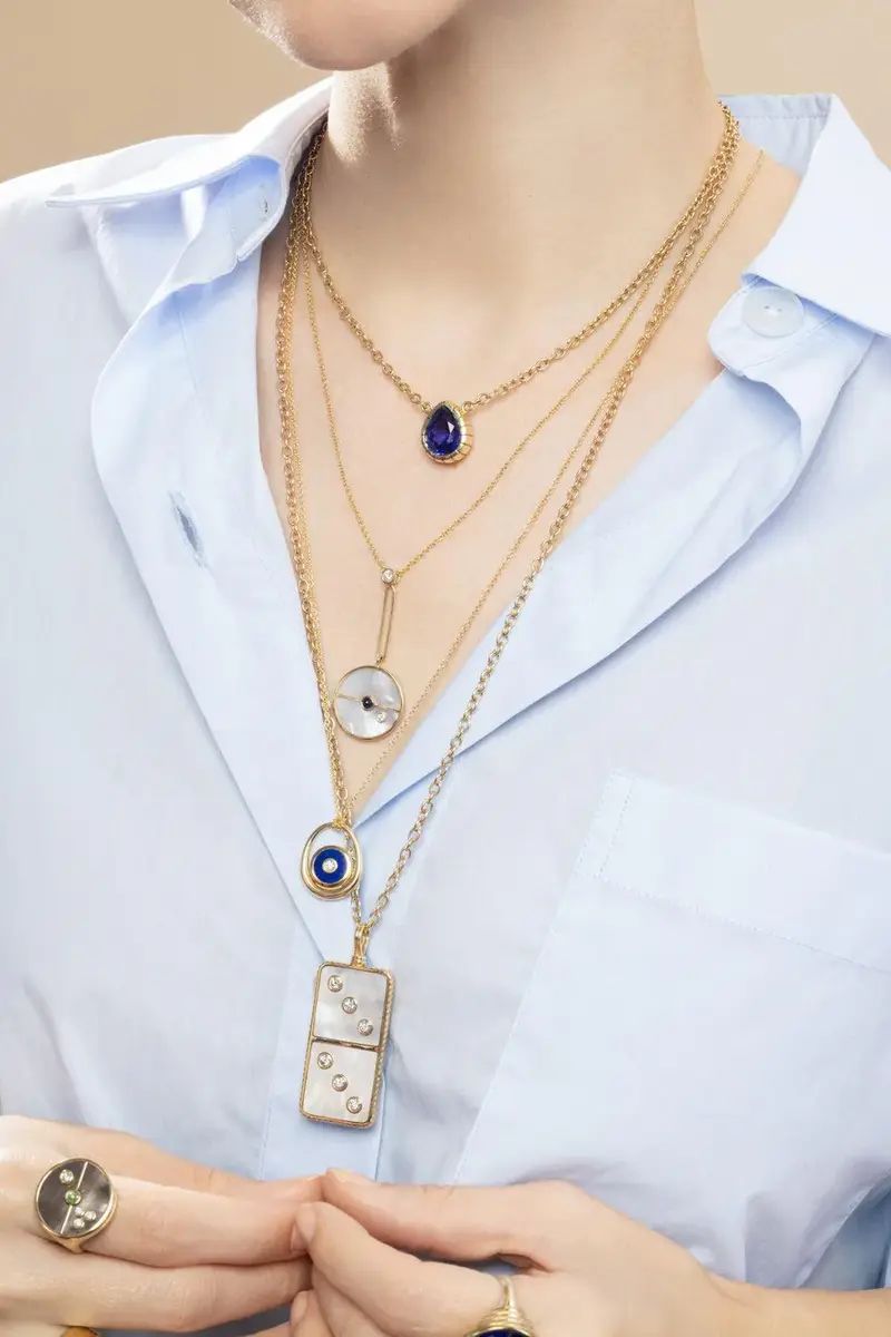Retrouvaí Lapis Diamond Midi Compass Sling Pendant Necklace | Thumbnail 2