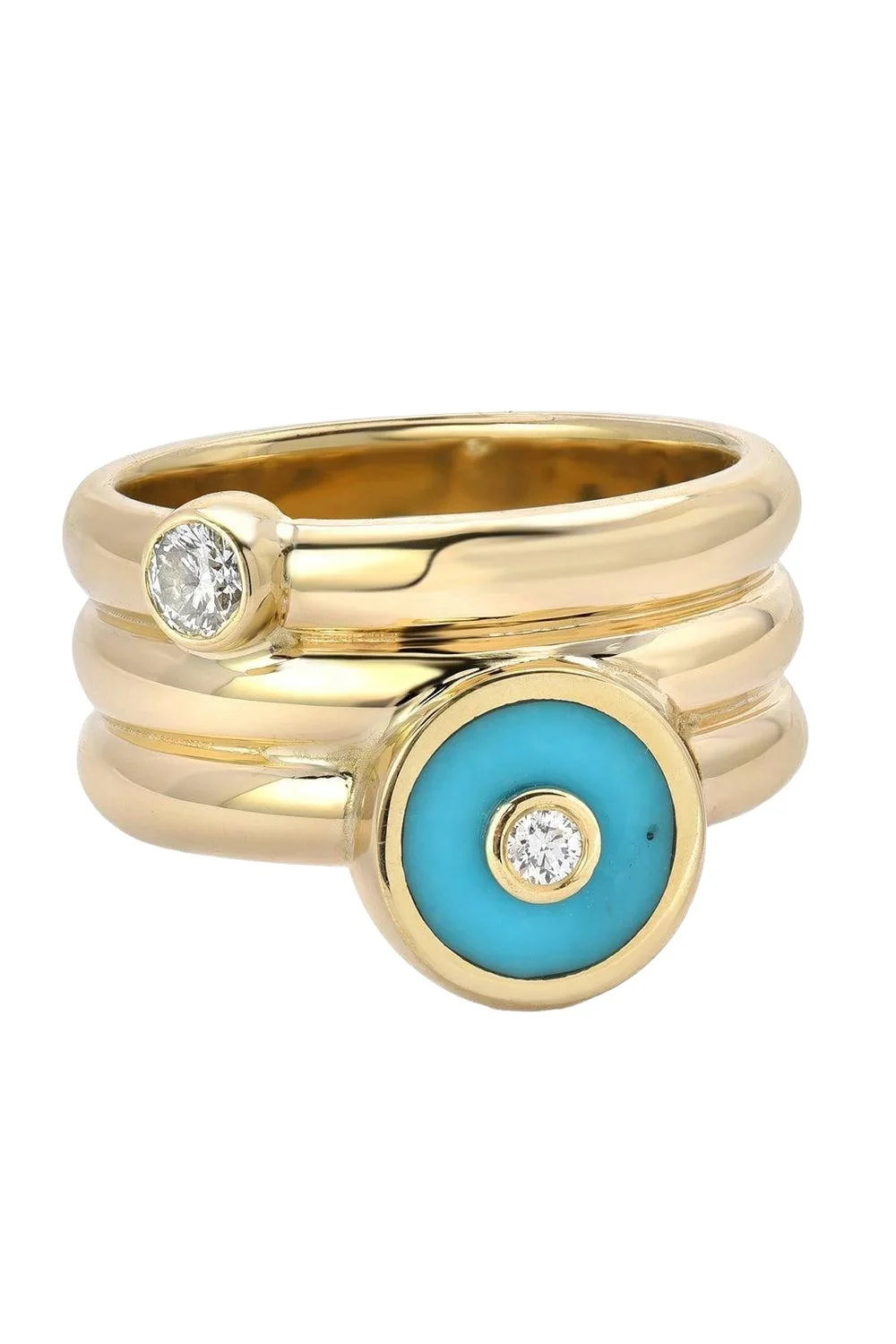 Turquoise Diamond Triple Coil Pinky Ring