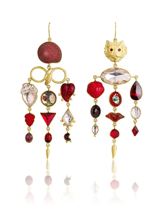 Grainne Morton 18K Gold Plated Silver and Mixed Materials Cats Eyes Earrings