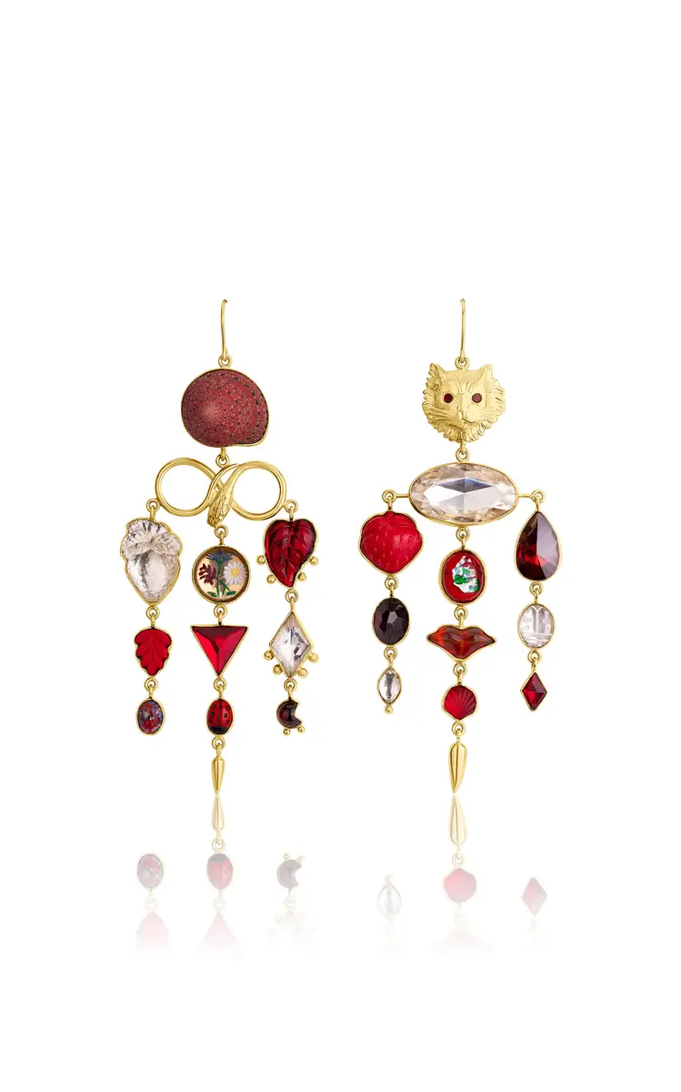 Grainne Morton 18K Gold Plated Silver and Mixed Materials Cats Eyes Earrings