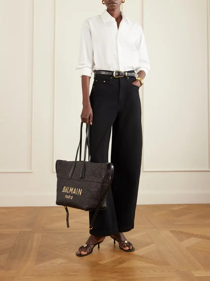Balmain Track Leather-trimmed Raffia Tote | Thumbnail 3 Balmain Track Leather-trimmed Raffia Tote | Thumbnail 3