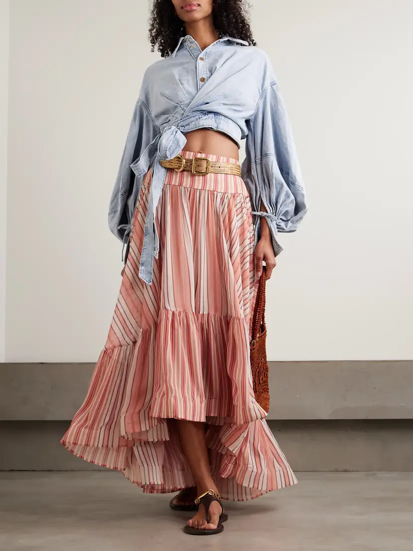 Zimmermann Rebellion Bohemian Asymmetric Tiered Striped Georgette Skirt | Thumbnail 2 Zimmermann Rebellion Bohemian Asymmetric Tiered Striped Georgette Skirt | Thumbnail 2