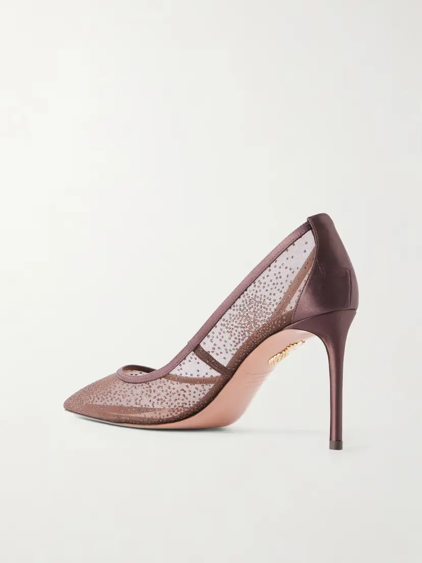Aquazzura Nude 85 Satin-trimmed Embellished Mesh Pumps | Thumbnail 3 Aquazzura Nude 85 Satin-trimmed Embellished Mesh Pumps | Thumbnail 3