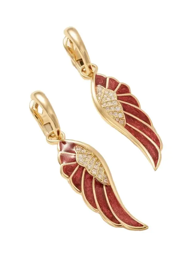 Wings 14-karat Gold, Enamel And Diamond Earrings