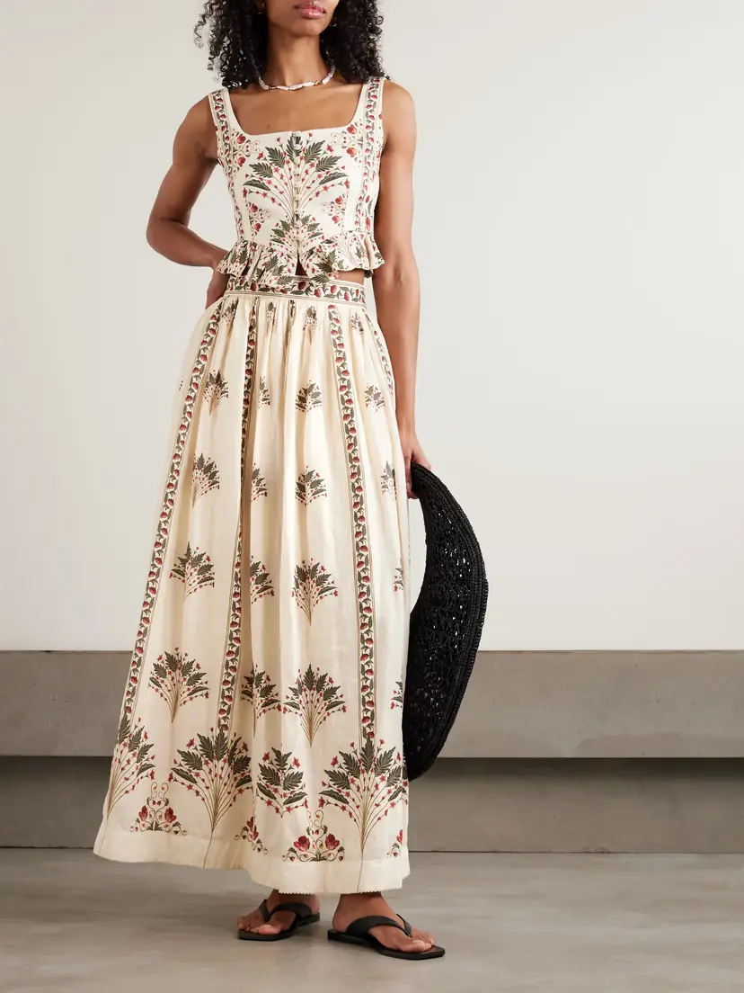 Agua by Agua Bendita Ocaso Tangelo Andes Pleated Floral-print Linen Maxi Skirt | Thumbnail 2 Agua by Agua Bendita Ocaso Tangelo Andes Pleated Floral-print Linen Maxi Skirt | Thumbnail 2