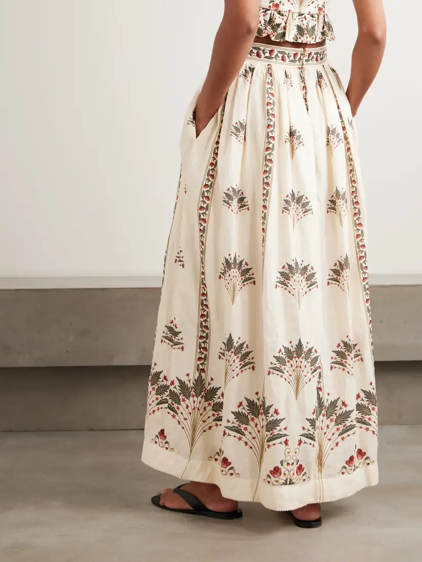 Agua by Agua Bendita Ocaso Tangelo Andes Pleated Floral-print Linen Maxi Skirt | Thumbnail 3 Agua by Agua Bendita Ocaso Tangelo Andes Pleated Floral-print Linen Maxi Skirt | Thumbnail 3
