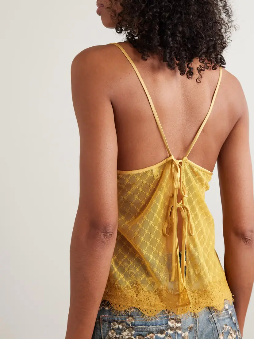 R13 Tie-detailed Lace And Crepon Camisole | Thumbnail 4