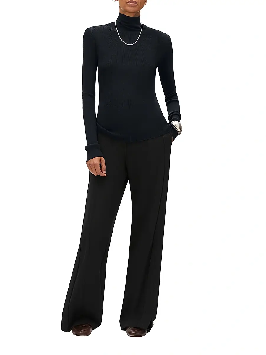 Another Tomorrow Women's Rib Knitwear Turtleneck Sweater - Black | Thumbnail 2 Another Tomorrow Women's Rib Knitwear Turtleneck Sweater - Black | Thumbnail 2