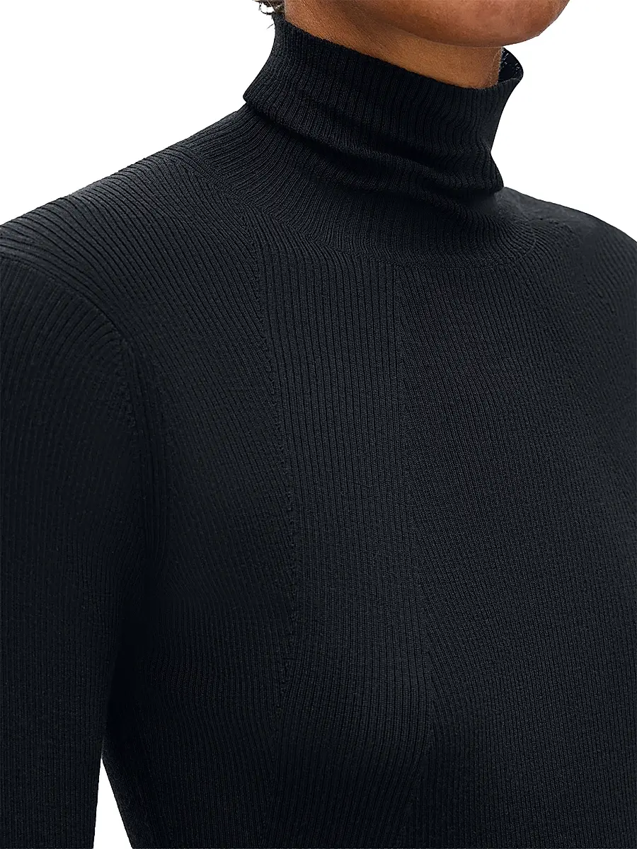 Another Tomorrow Women's Rib Knitwear Turtleneck Sweater - Black | Thumbnail 4 Another Tomorrow Women's Rib Knitwear Turtleneck Sweater - Black | Thumbnail 4
