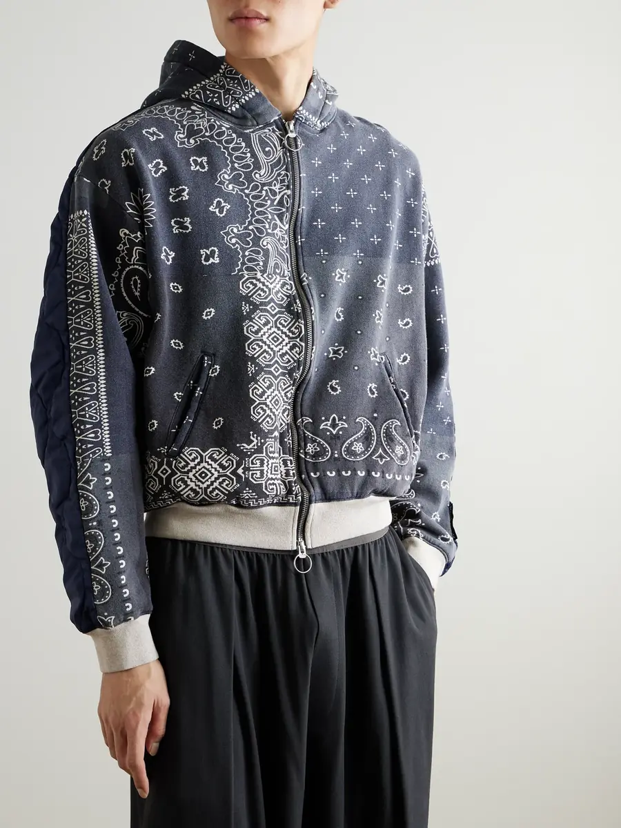 KAPITAL Panelled Bandana-Print Cotton-Jersey and Quilted Shell Hoodie - Men | Thumbnail 3 KAPITAL Panelled Bandana-Print Cotton-Jersey and Quilted Shell Hoodie - Men | Thumbnail 3