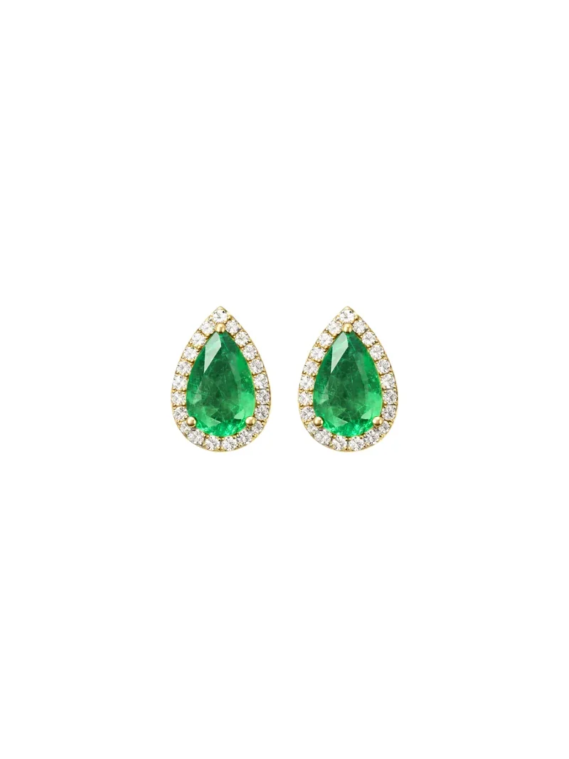 1.52ct Emerald Diamond 18K Gold Pear Halo Earrings 1.52ct Emerald Diamond 18K Gold Pear Halo Earrings