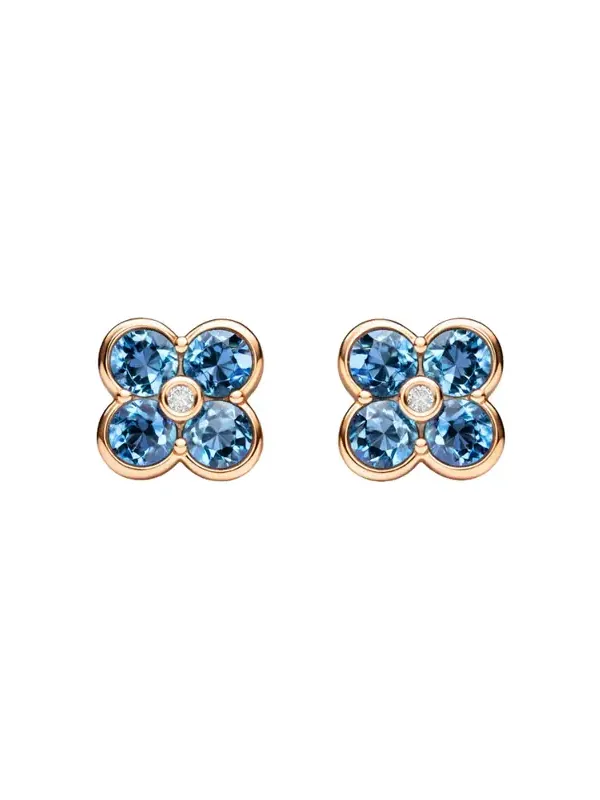 2.72ct Blue Topaz Diamond 14K Gold Flower Earrings 2.72ct Blue Topaz Diamond 14K Gold Flower Earrings