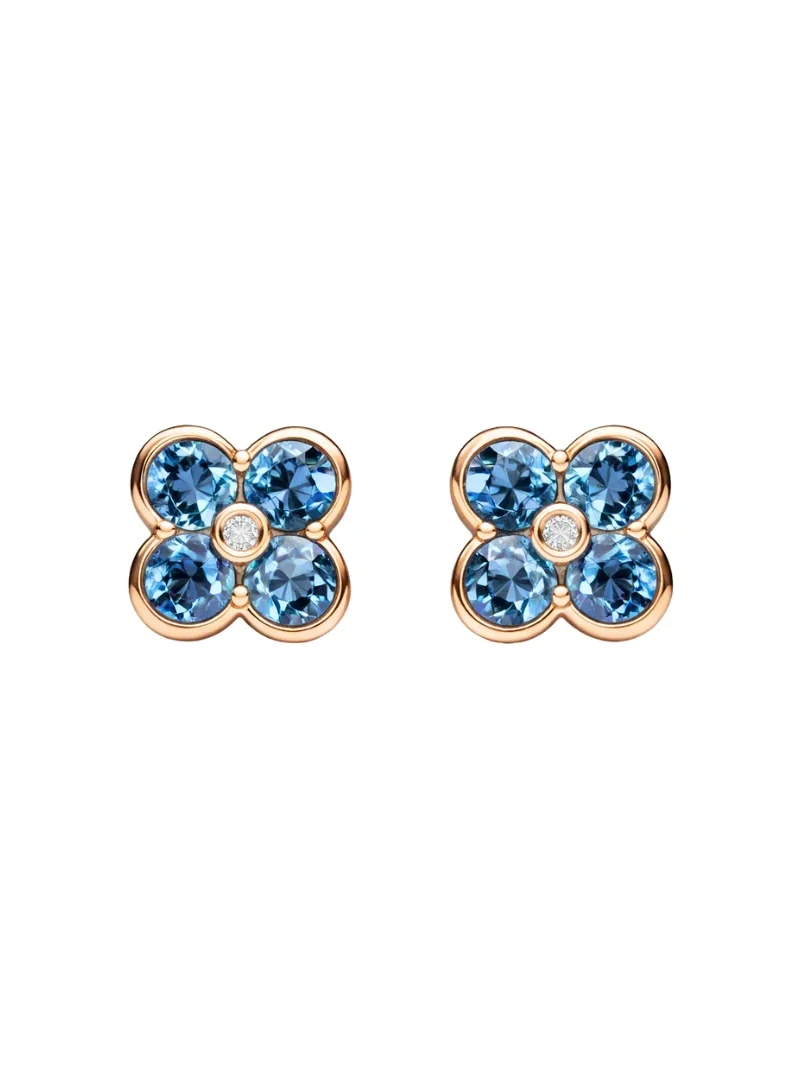 2.72ct Blue Topaz Diamond 14K Gold Flower Earrings