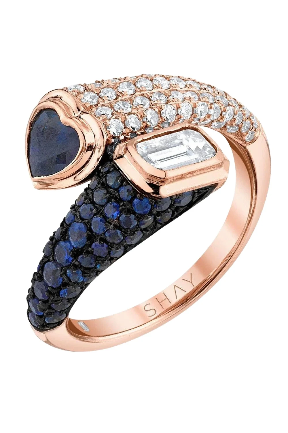 Blue Sapphire Diamond Bypass Pinky Ring