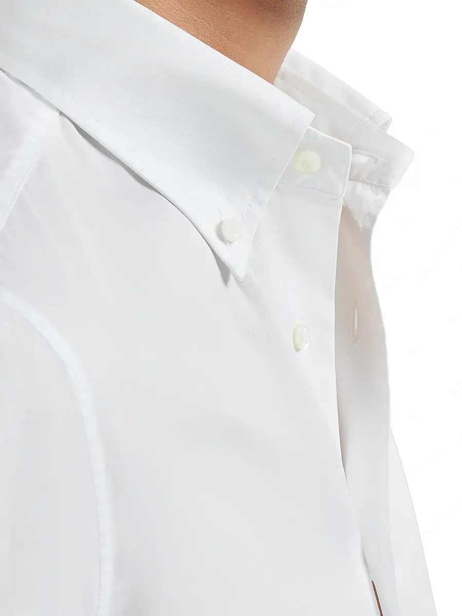 Brunello Cucinelli Men's Twill Slim Fit Shirt with Button Down Collar - White | Thumbnail 4 Brunello Cucinelli Men's Twill Slim Fit Shirt with Button Down Collar - White | Thumbnail 4