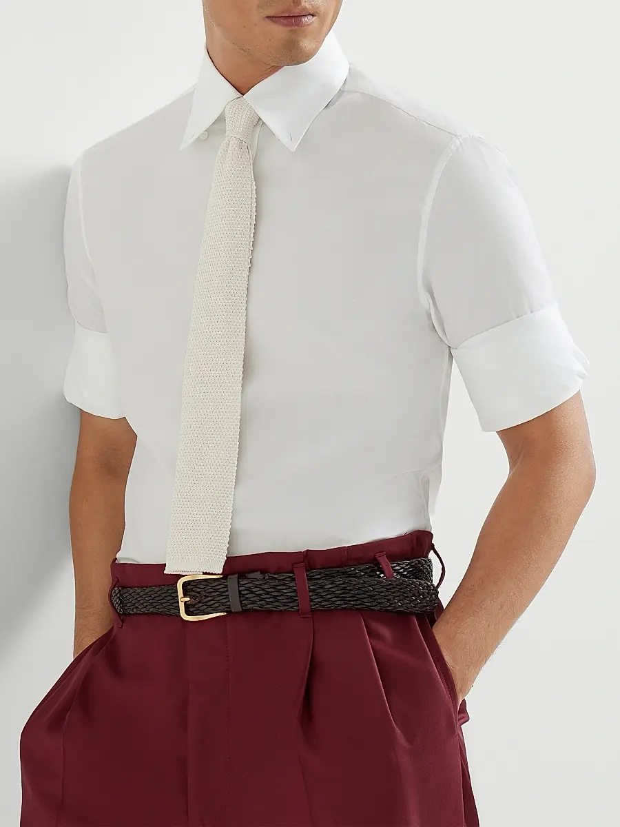 Brunello Cucinelli Men's Twill Slim Fit Shirt with Button Down Collar - White | Thumbnail 5 Brunello Cucinelli Men's Twill Slim Fit Shirt with Button Down Collar - White | Thumbnail 5