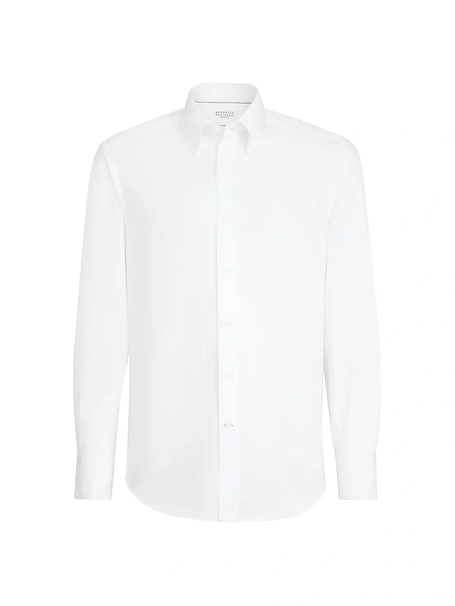 Men's Twill Slim Fit Shirt with Button Down Collar - White Men's Twill Slim Fit Shirt with Button Down Collar - White