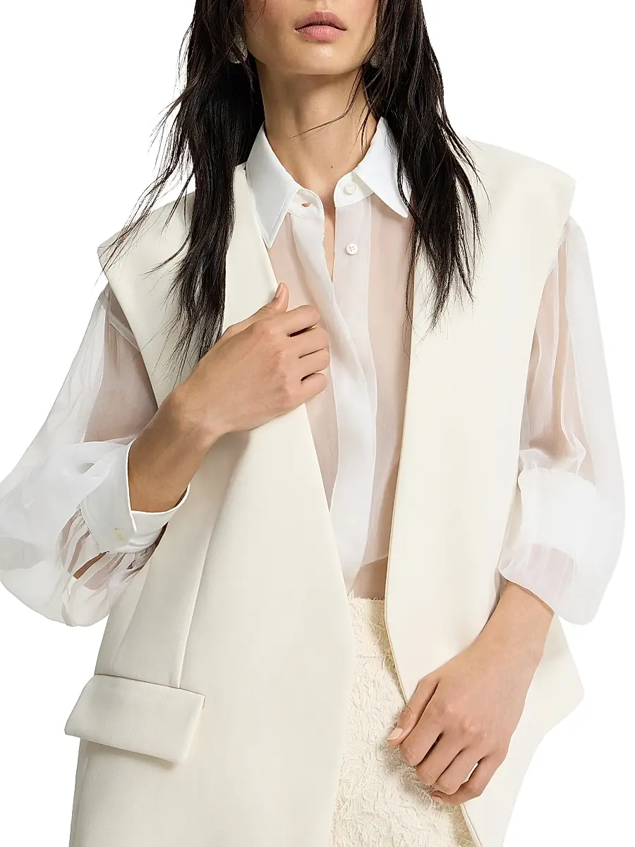 Brunello Cucinelli Women's Cotton Double Twill Crêpe Vest with Monili | Thumbnail 5