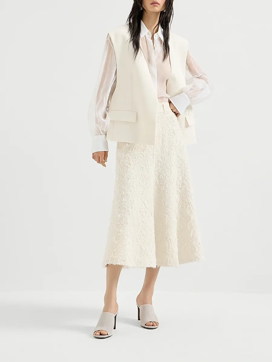 Brunello Cucinelli Women's Cotton Double Twill Crêpe Vest with Monili | Thumbnail 6