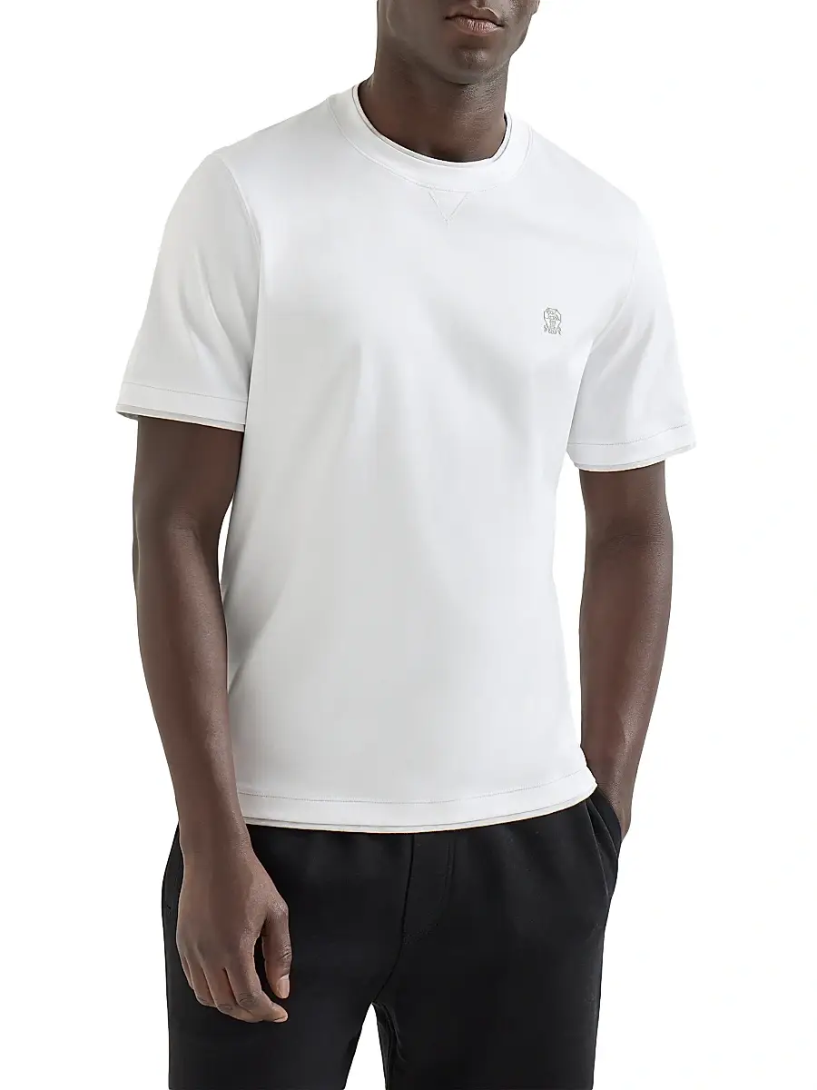 Brunello Cucinelli Men's Cotton Jersey Crew-Neck T-Shirt - White | Thumbnail 2 Brunello Cucinelli Men's Cotton Jersey Crew-Neck T-Shirt - White | Thumbnail 2