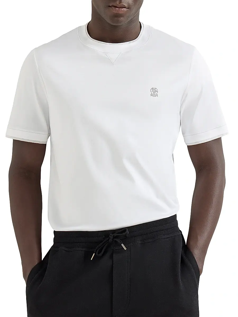 Brunello Cucinelli Men's Cotton Jersey Crew-Neck T-Shirt - White | Thumbnail 5 Brunello Cucinelli Men's Cotton Jersey Crew-Neck T-Shirt - White | Thumbnail 5