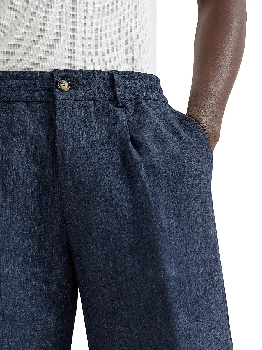 Brunello Cucinelli Men's Lightweight Délavé Linen Bermuda Shorts with Elasticated Waistband | Thumbnail 5