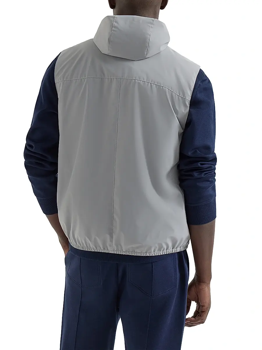 Brunello Cucinelli Men's Bonded Nylon Hooded Vest with Logo | Thumbnail 3